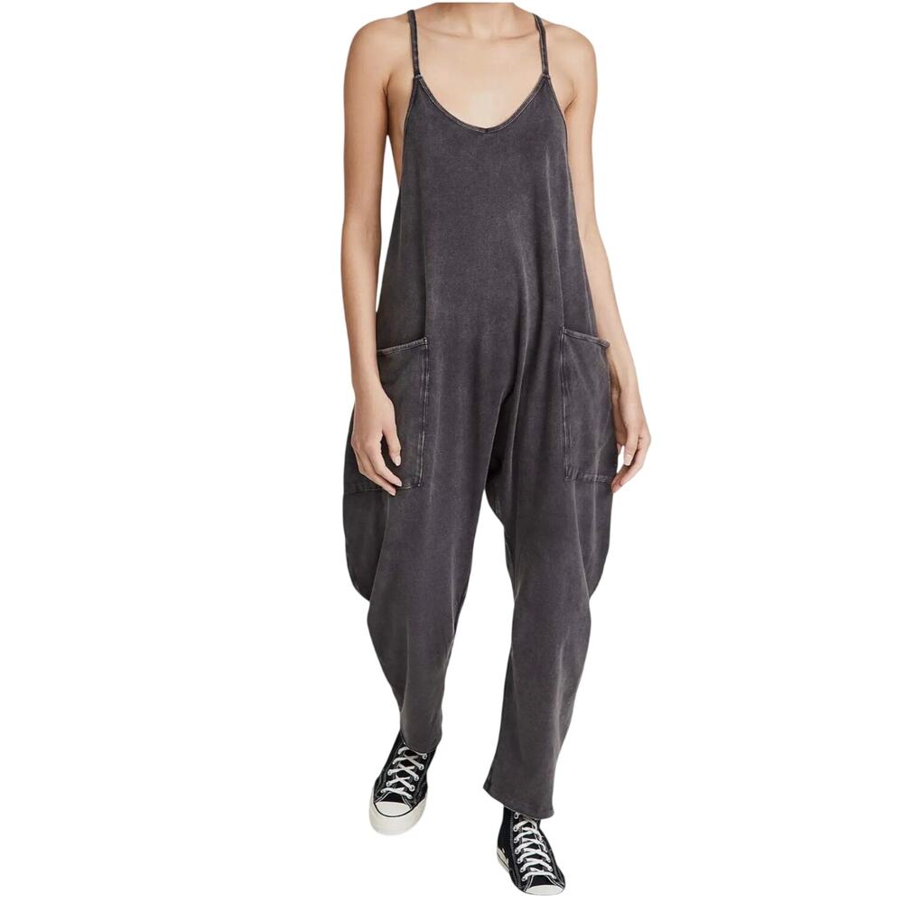 FREE PEOPLE MOVEMENT Hot Shot Jumpsuit Acid Washed Black Medium